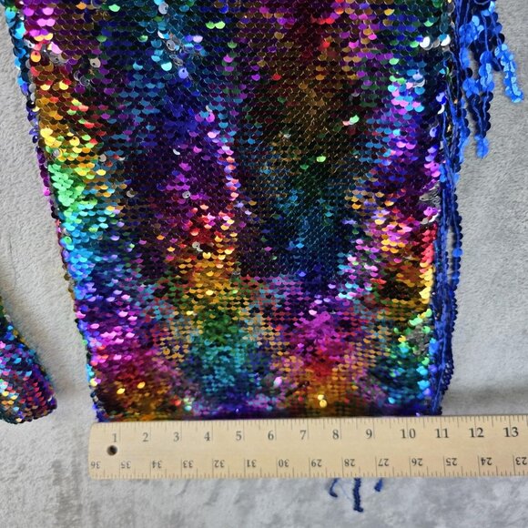 Nasty Gal Pants Womens 10 Multicolor Sequin Flare Side Fringe Festival Party - Picture 11 of 11
